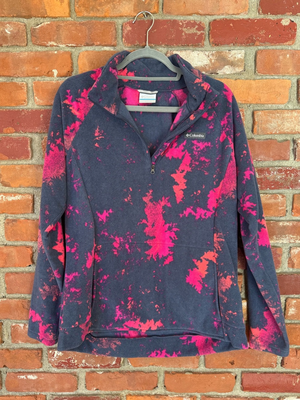 Columbia Navy and Hot Pink Tie-Dye Half-Zip Fleece Pullover